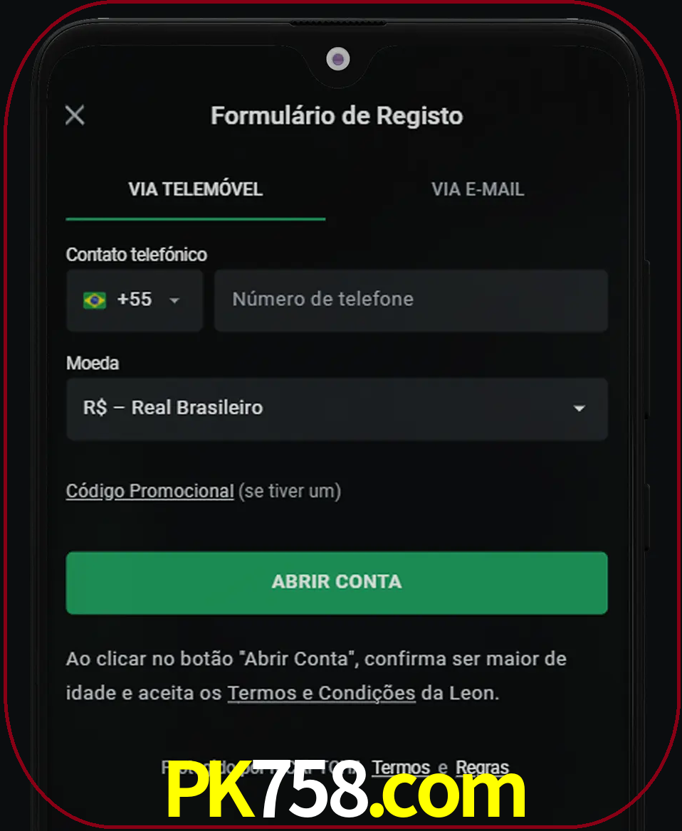 Abra o aplicativo e inicie o processo de registro.